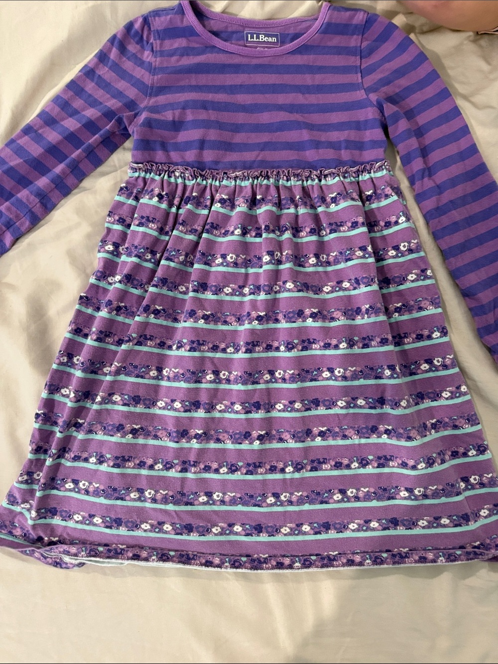 L.L. Bean Purple and Lavender Striped Floral Girls' Dress